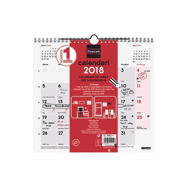 CALENDARI PARET ESCRUIURE M 2018 CAT | 8422952151517