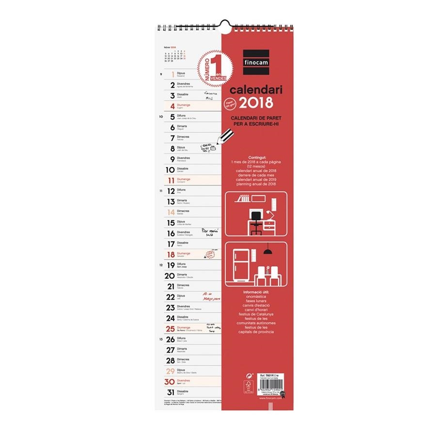 CALENDARI PARET ESCRIURE LLARG 2018 CAT | 8422952154921