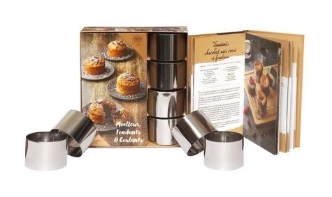 MOELLEUX, FONDANTS & COULANTS- COFFRET AVEC 4 CERCLES DE PÂTISSERIE EN MÉTAL ET 1 LIVRE DE 25 RECETTES ORIGINALES  | 9782013964449 | COLLECTIF