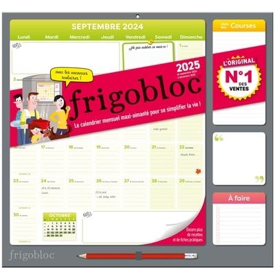 FRIGOBLOC MENSUEL 2025 - CALENDRIER D'ORGANISATION FAMILIALE / MOIS (DE SEPT. 2024 À DÉC. 2025) | 9782809687828 | COLLECTIF